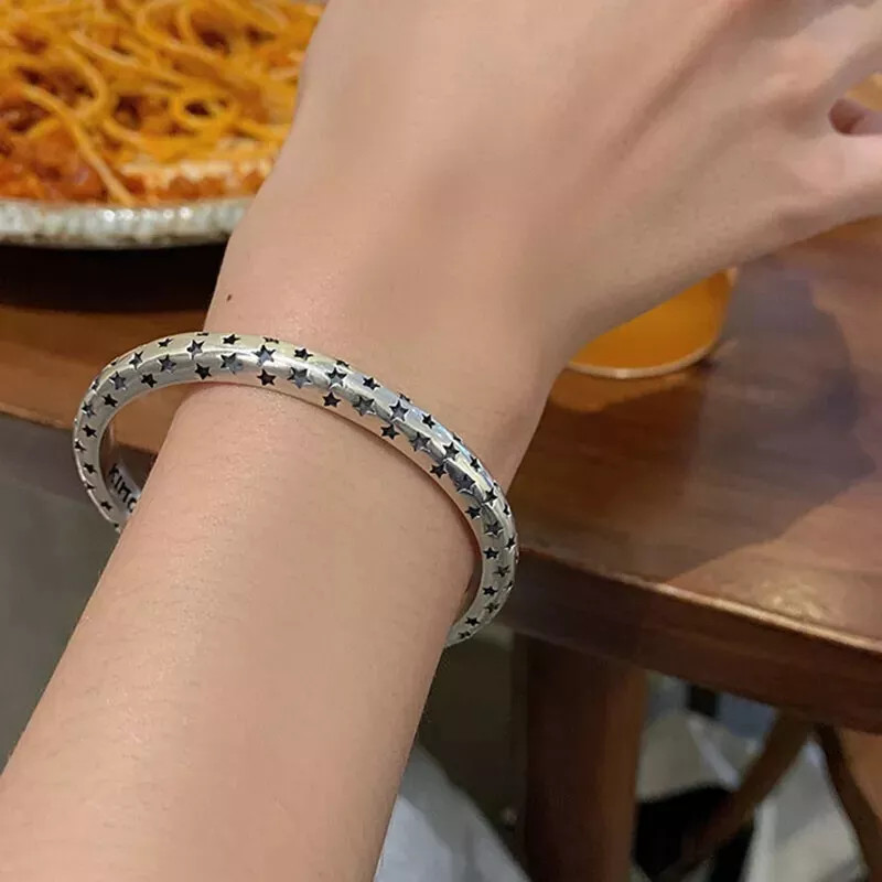 925 Sterling Silver Woman Handmade Vintage Elegant Cuff Bracelet Bangle Jewelry