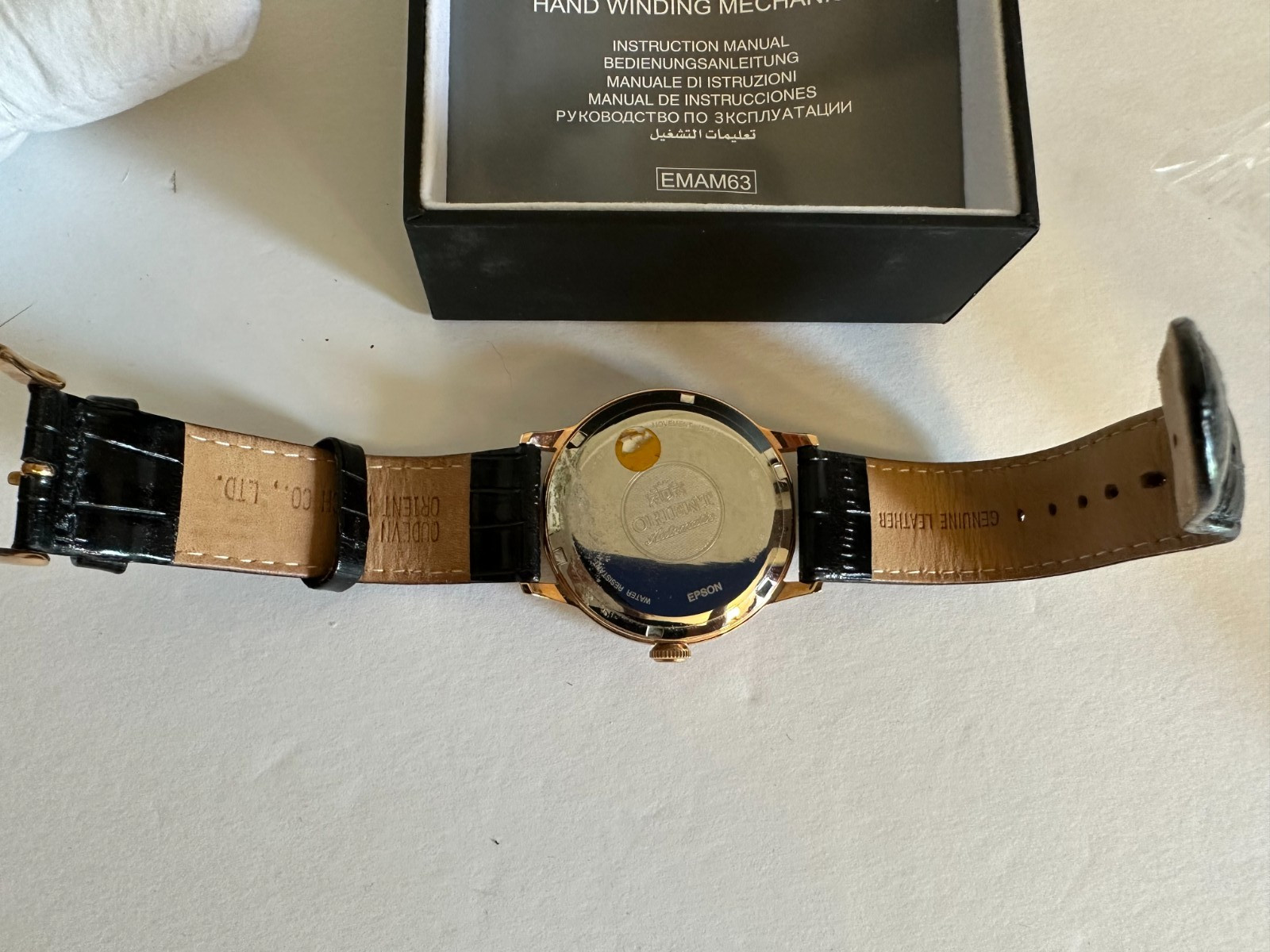 Orient Bambino AC00-D1-A Automatic Watch Black Dial Gold Case Leather Strap