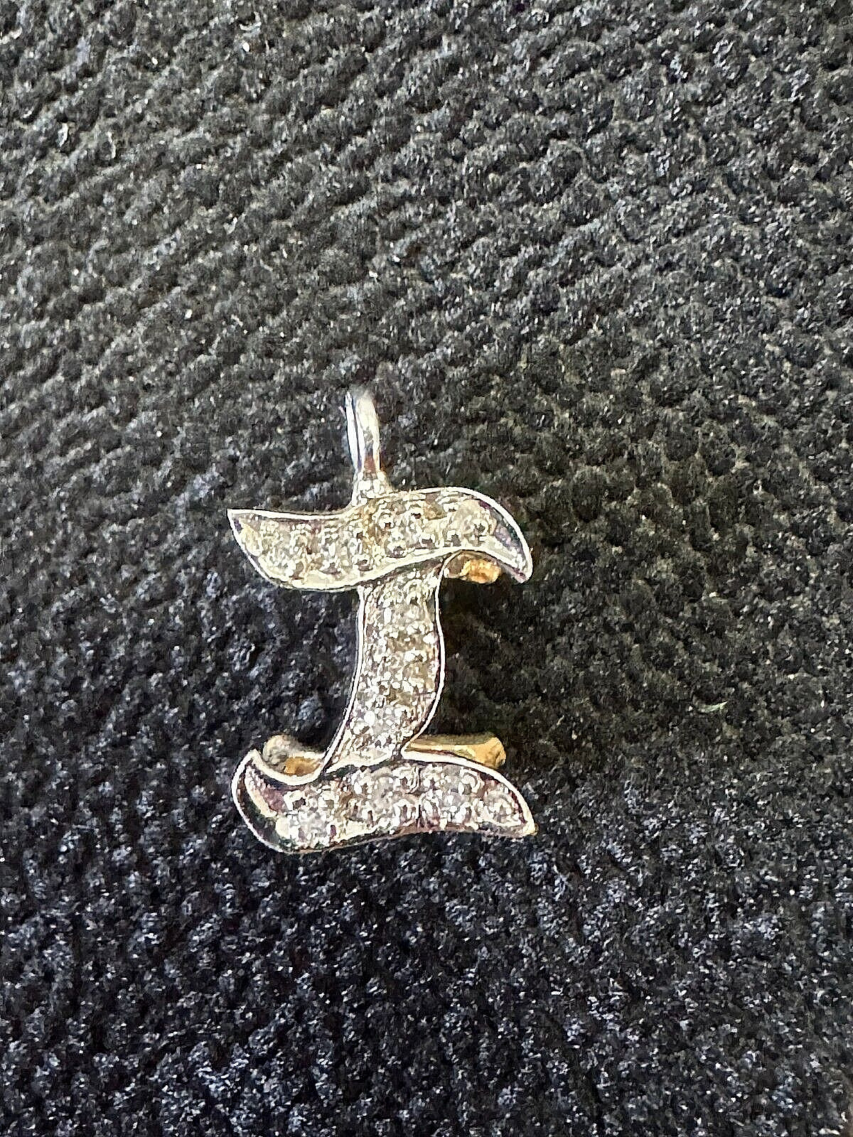 14K GOLD 2-TONE WHITE & YELLOW GENUINE DIAMOND INITIAL LETTER ” I ” PENDANT NEW