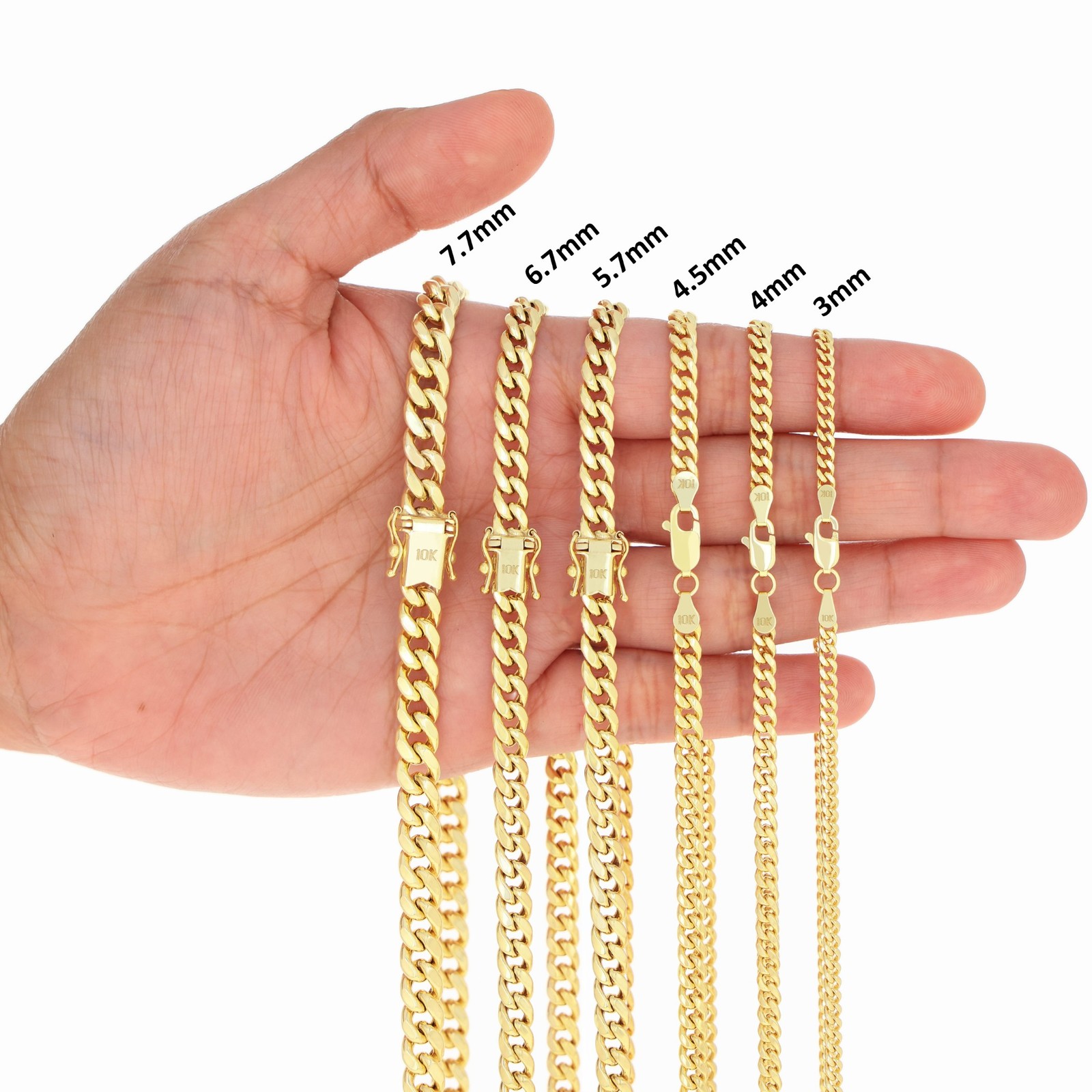 10K Real Yellow Gold 3mm-12.6mm Miami Cuban Lightweight Chain Necklace Bracelet