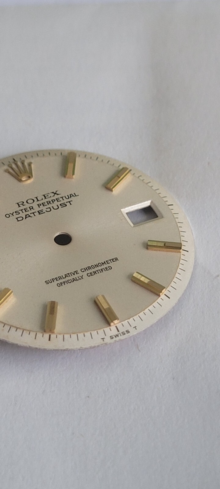 Rolex 100% genuine pie pan 36 mm non quick set 1601 dial silver rare markers!