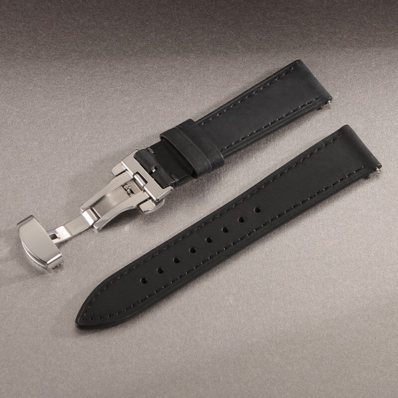 Quality Genuine Leather Watch Band 18mm-24mm Quick Release Strap Butterfly Clasp