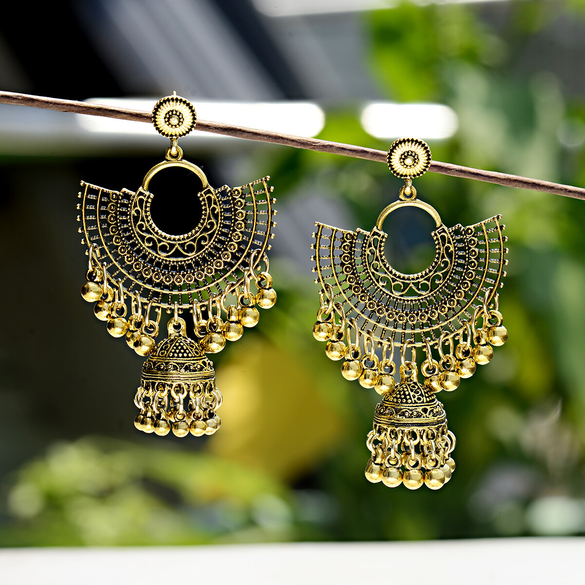 Women Girl India jhumki Gold Silver Bead Earrings Ornament Southeast Asia Style