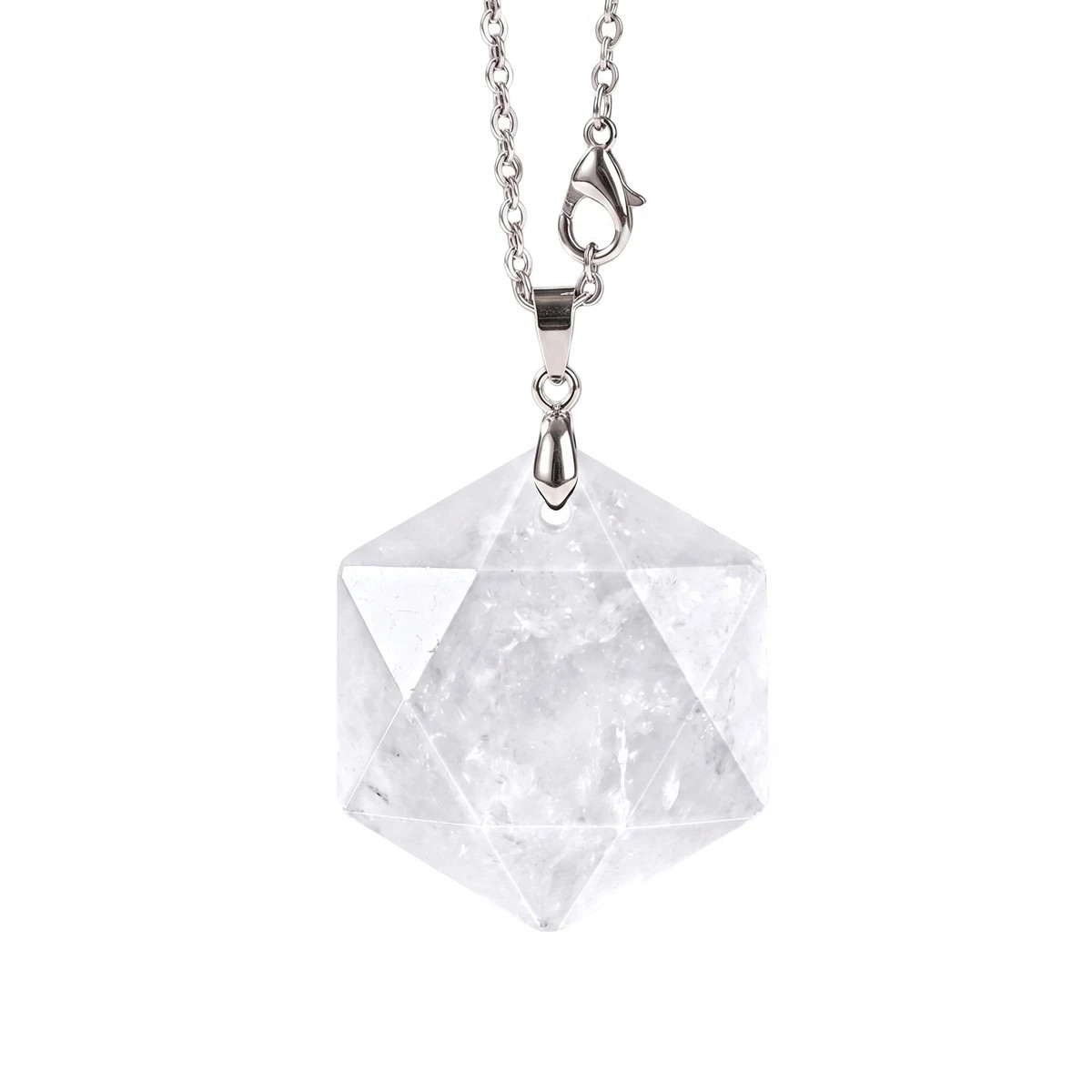 6PCS 22mm Faceted Hexagon Natural Stone Necklace Healing Crystal Pendant