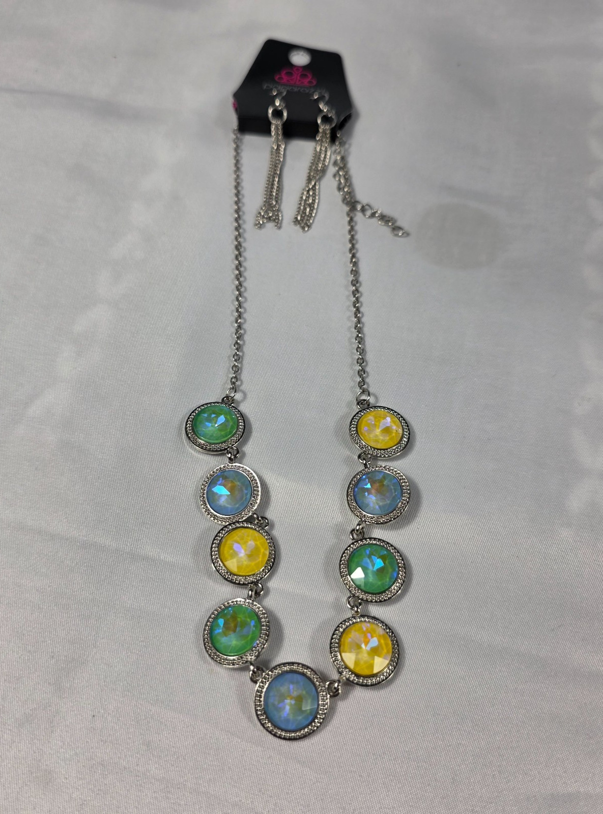 Paparazzi Queen of the Cosmos Necklace & Earring Set Multicolor Iridescent Gems