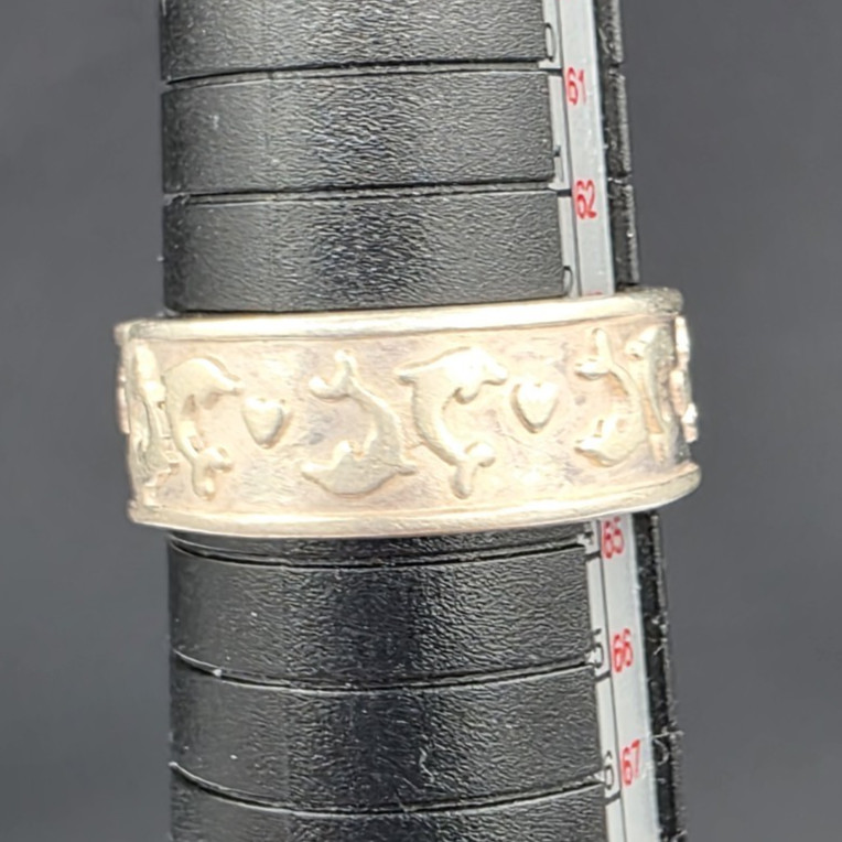 Dolphin Motif Sterling Silver Band RingSize 10.75 Marked Mex