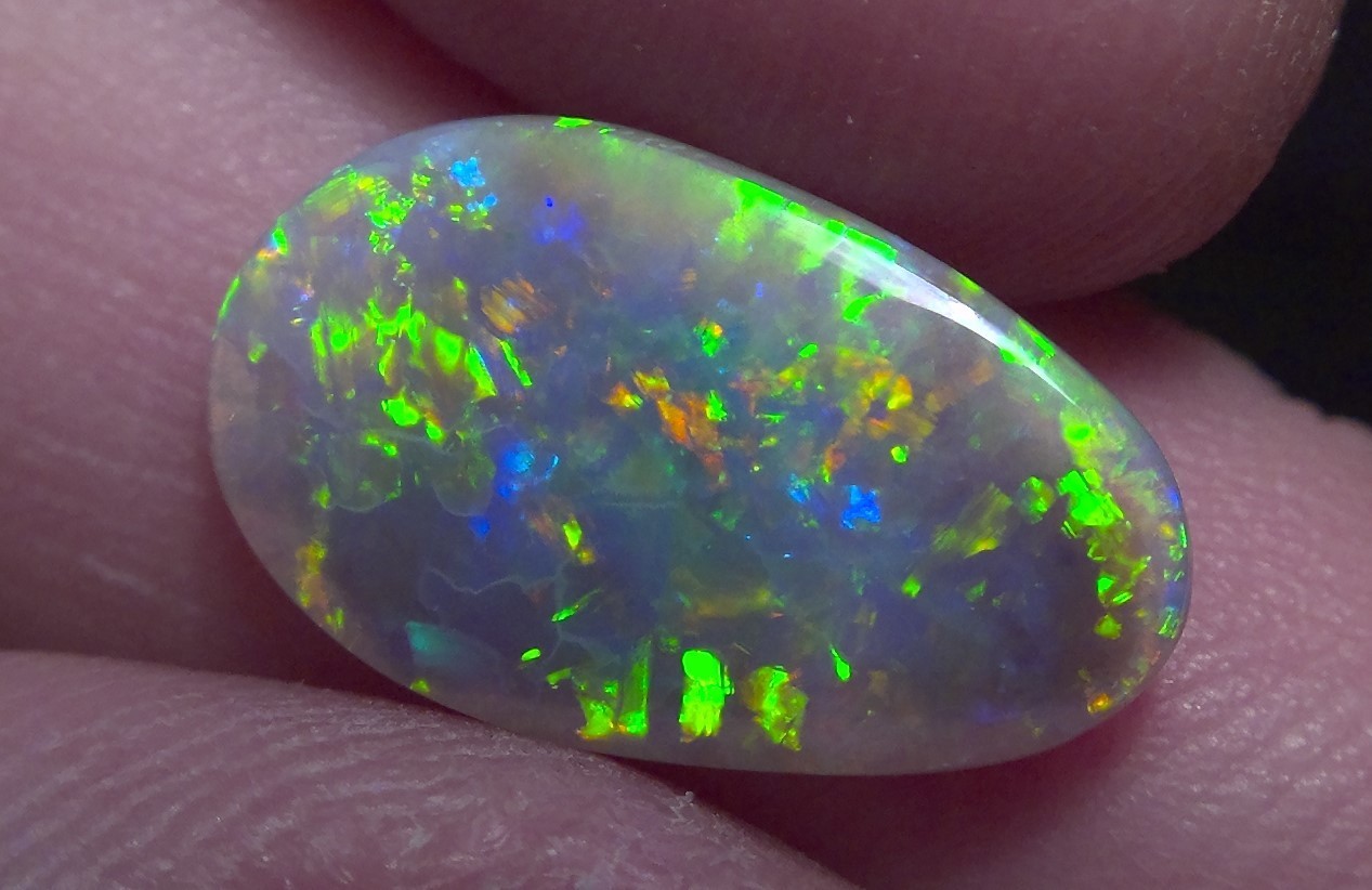 2.25cts Solid Lightning Ridge semi-black opal, stunning Rainbow fire + video