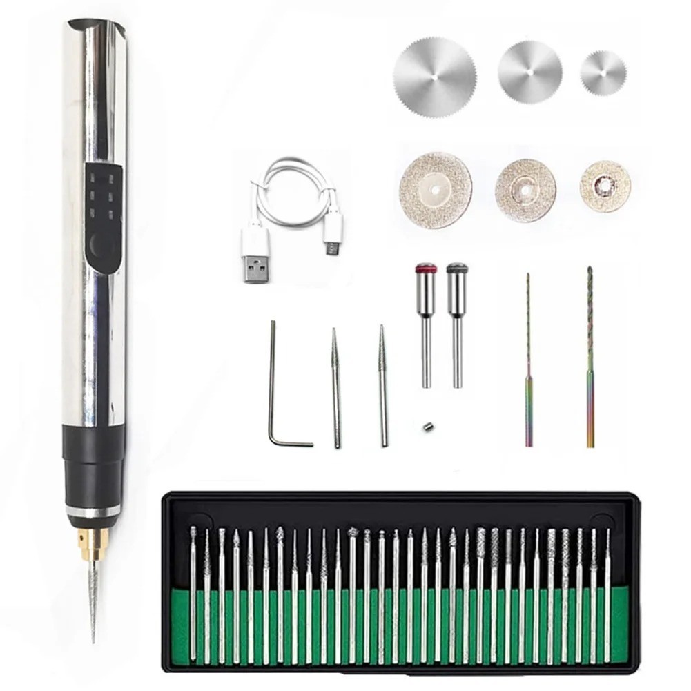 USB Rechargable Engraving Pen with 30 Bits Mini Electric DIY Engraver Cordless