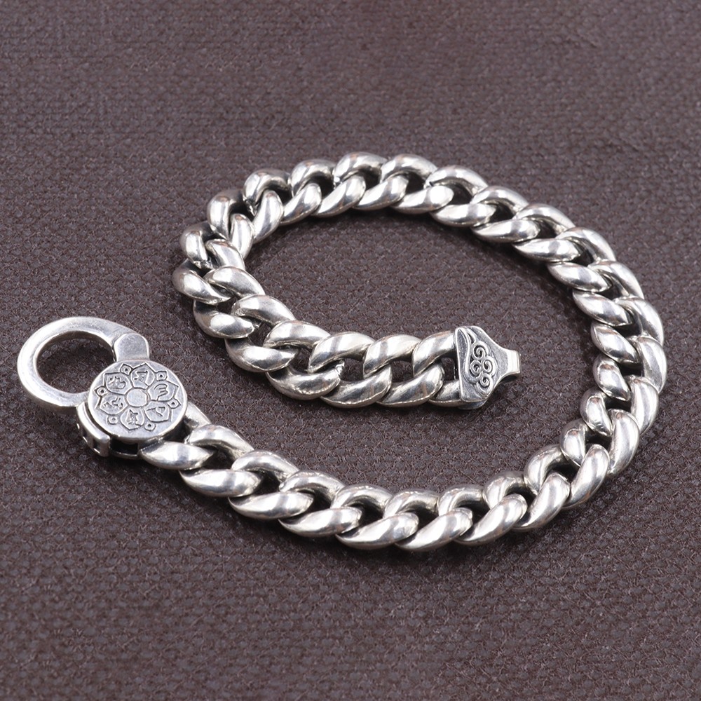 Pure 925 Sterling Silver Chain 9mm Cuban Curb Link Bracelet 34-35g 7.5inch