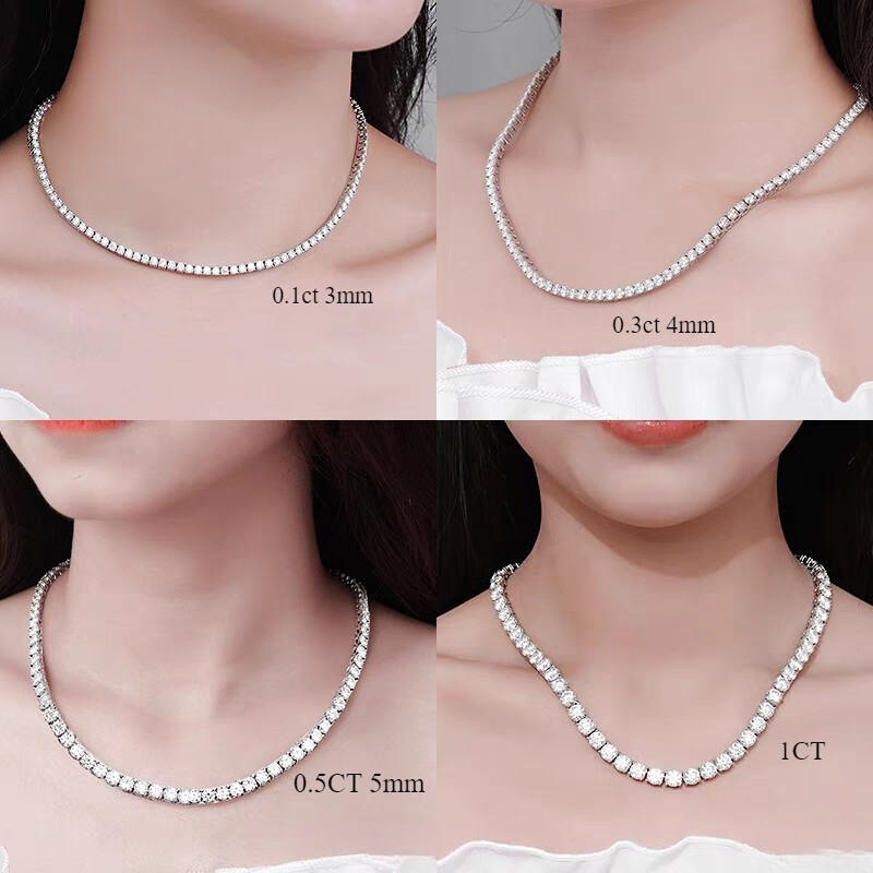 2.5mm DVVS Moissanite Tennis Chain Necklace 925 Silver Women Men Pass Tester