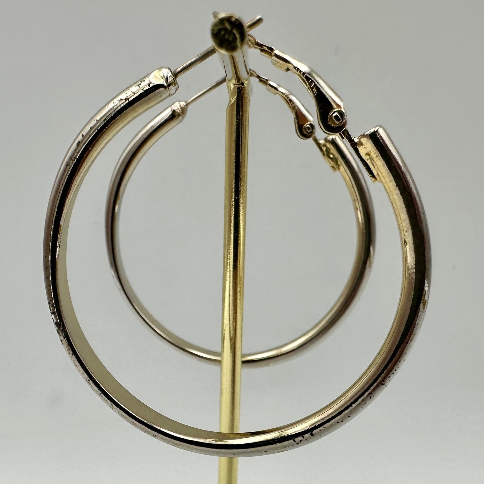 Silver Tone Tapered Hoop Earrings Latch Back 1.5 Inch Medium Hoops