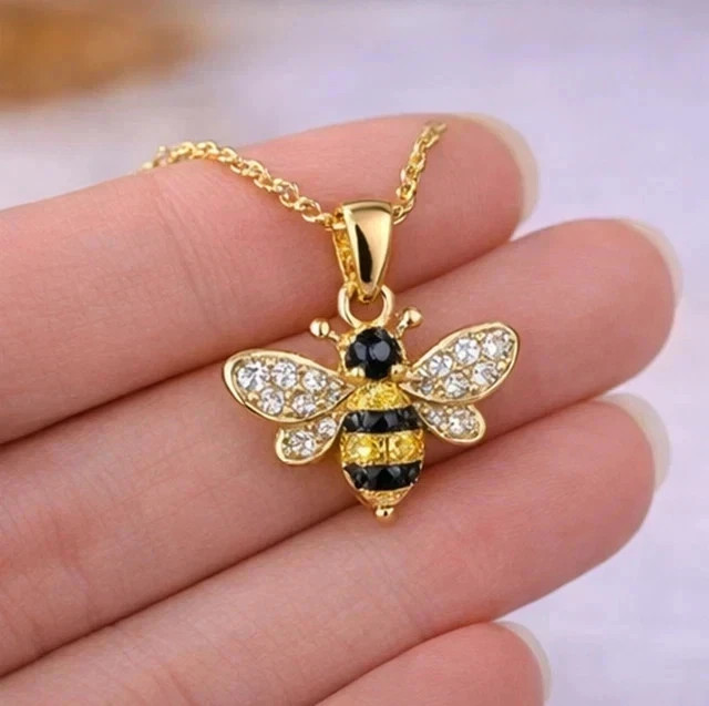 1.30Ct Round Cut Real Moissanite Honeybee Charm Pendant 14K Yellow Gold Plated