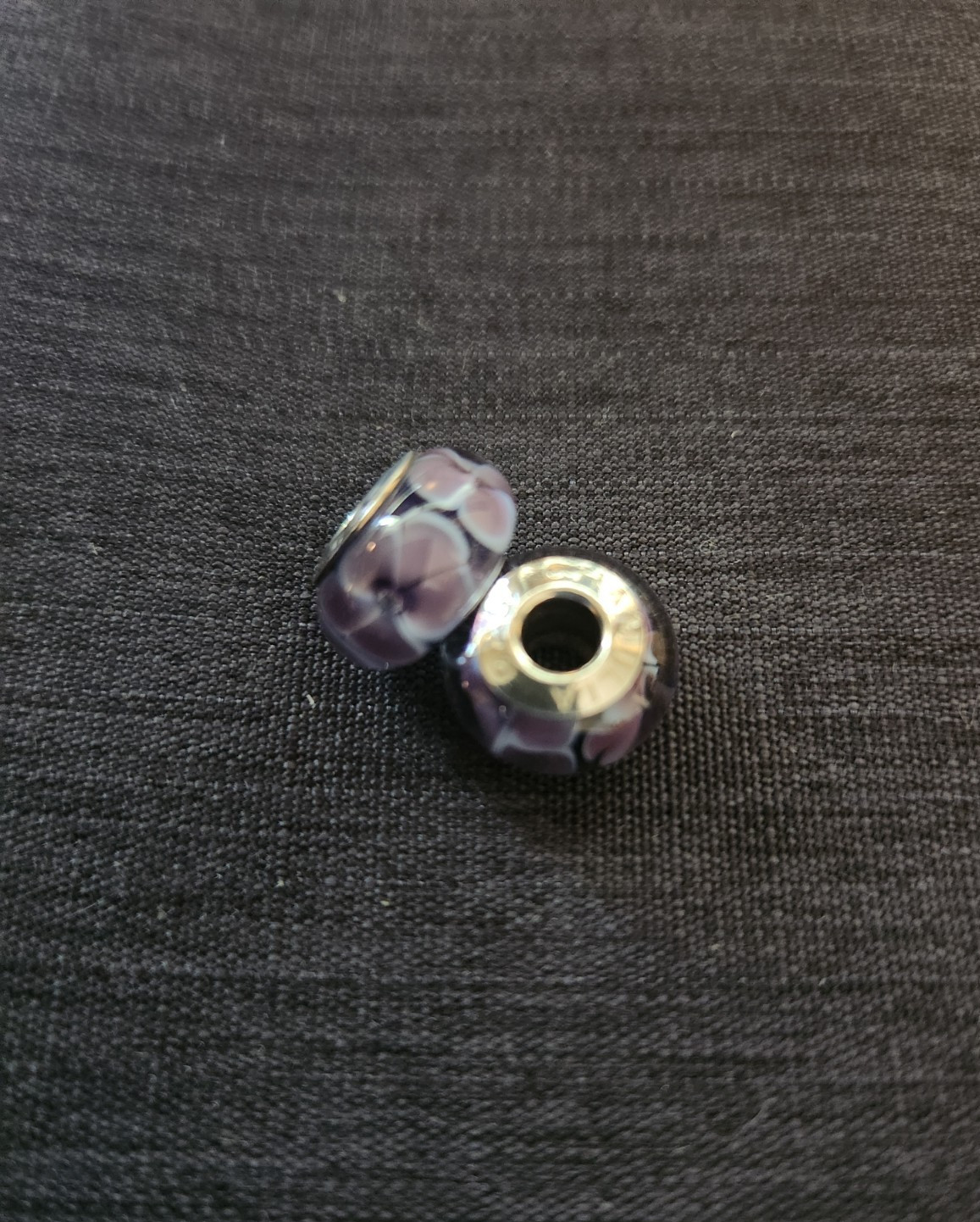 Lot of 2 – Chamilia Lavendar Petals Murano Glass & Sterling Bead OB-166 Charm