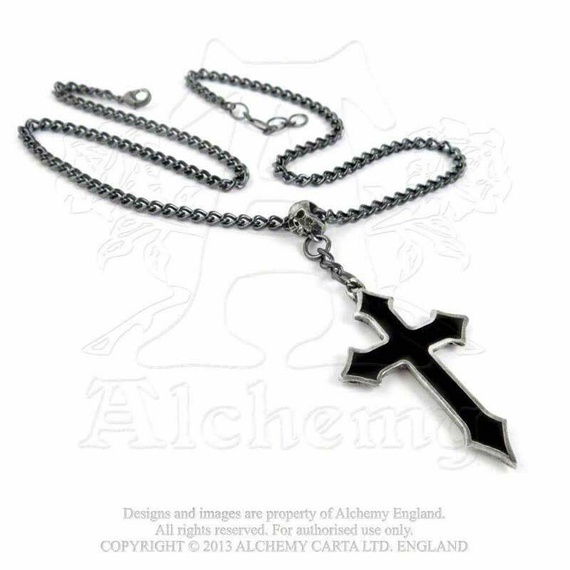 Alchemy Gothic Osbourne’s Black Aiguise Cross Pendant Skull Ozzy Necklace P618