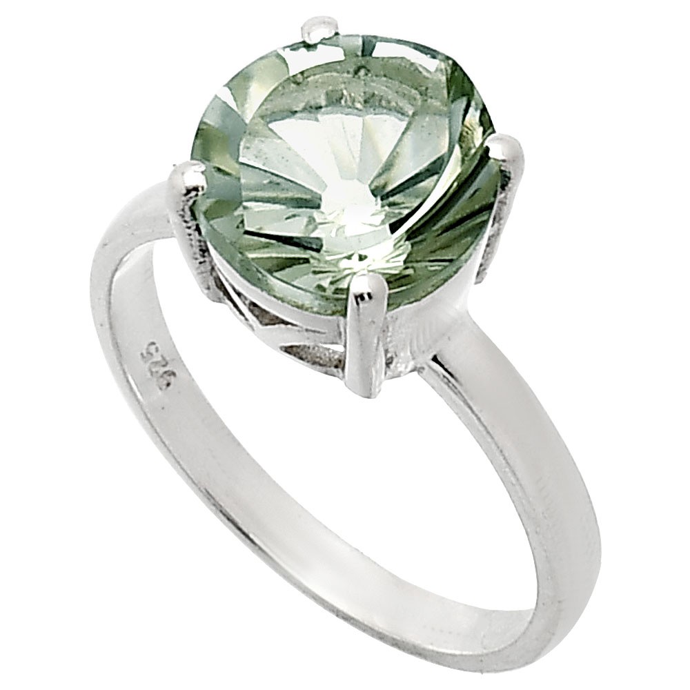 Fancy Cut Premium Prasiolite (Green Amethyst) Brazil 925 Silver Ring s.8 R-1019