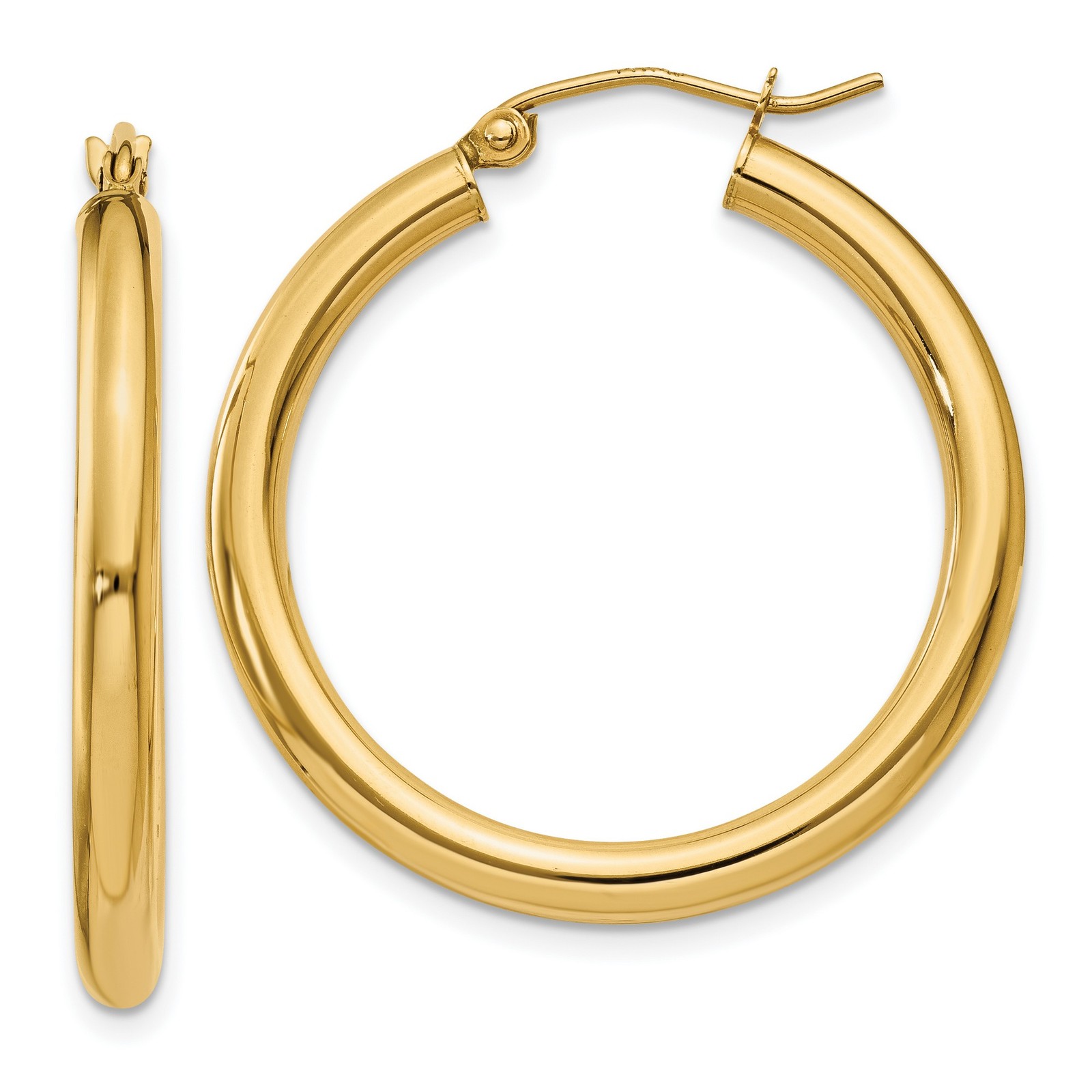 14k Yellow Gold Hoop Earrings Women’s 30mm x 3mm Polished Lightweight Pair