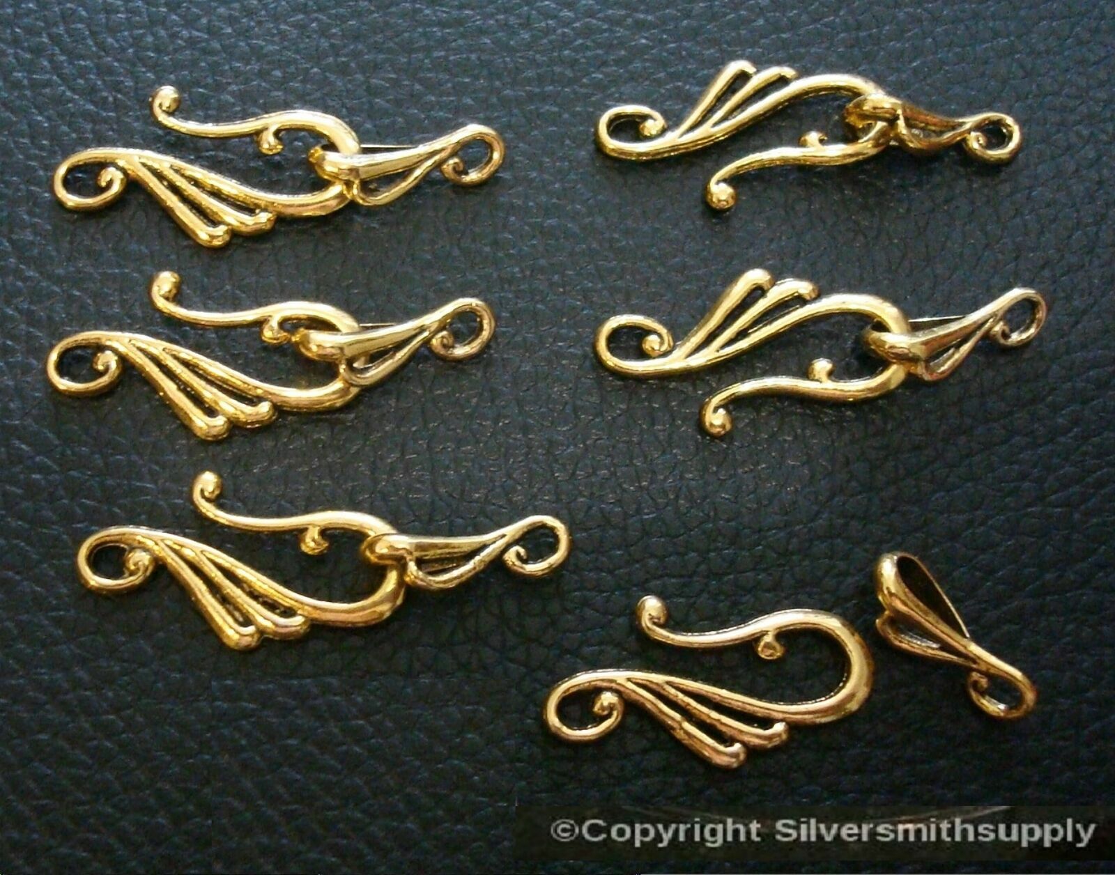 6 Hook & eye clasp sets for necklace bracelets anklets yellow gold plated fpc347