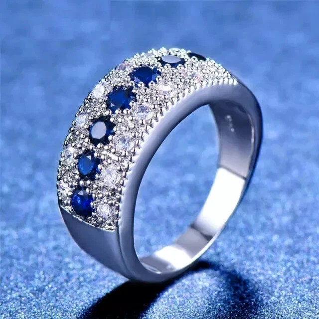 2.00 Ct Round Cut Natural Sapphire Diamond Wedding Ring 14K Solid White Gold 5