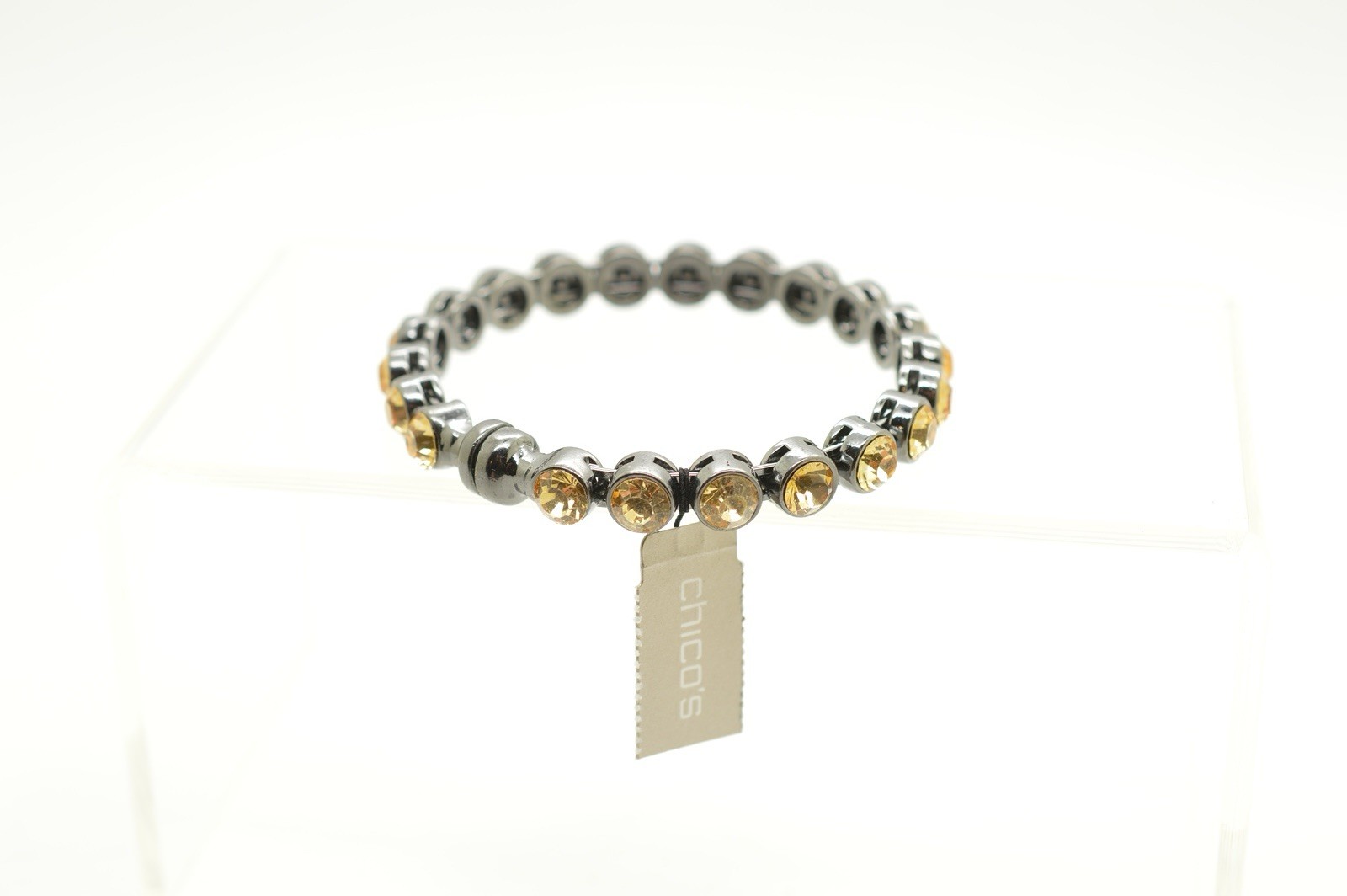 Chico’s NWT Topaz Rhinestone Black Metal “Lindy” Magnetic Clasp Bracelet