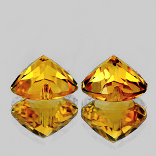 7.00 mm 2 pcs Heart AAA Fire Natural Intense Golden Yellow Citrine (Flawless-VVS