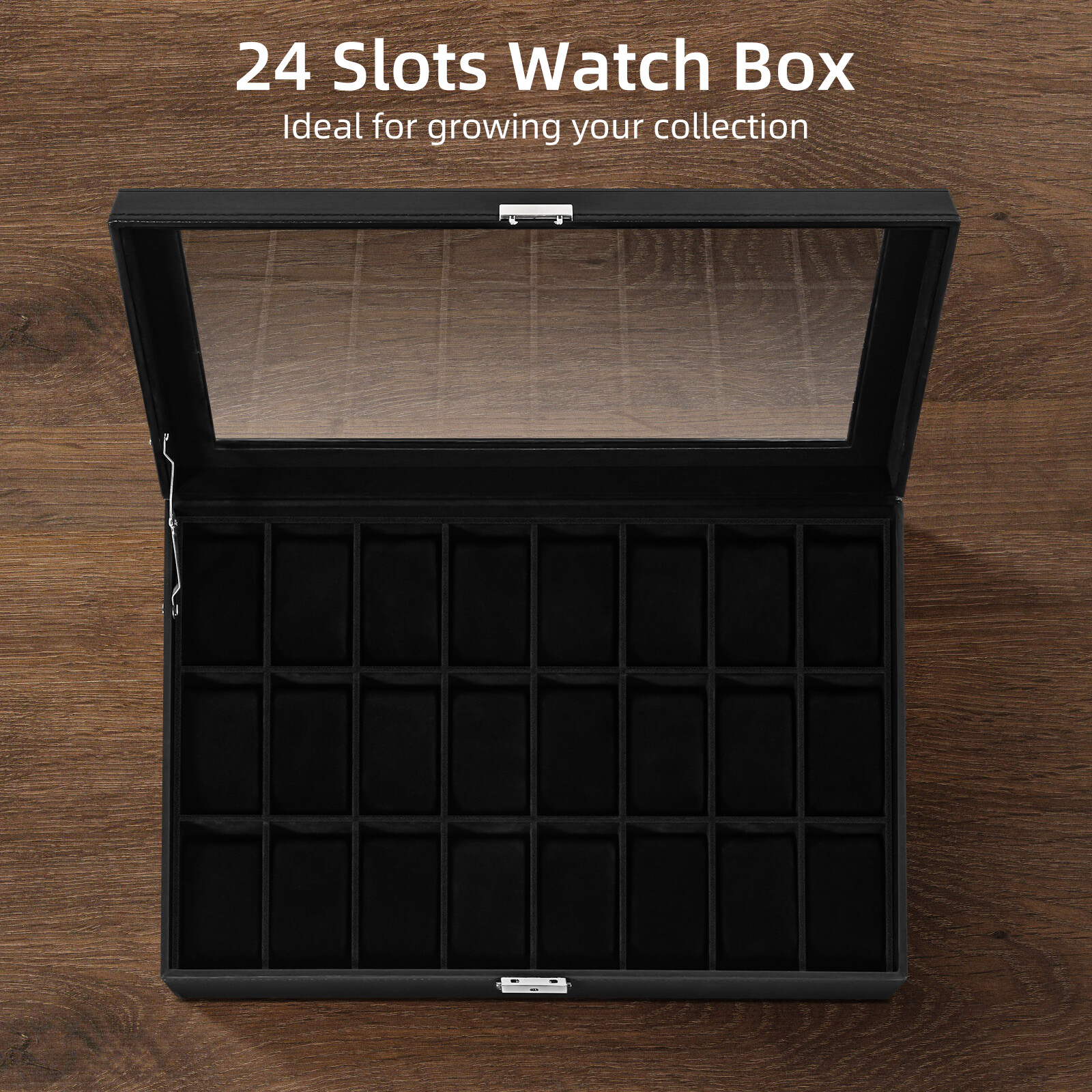 24 Slots PU Leather Watch Case Box Jewelry Organizer Display Case Lockable Gift