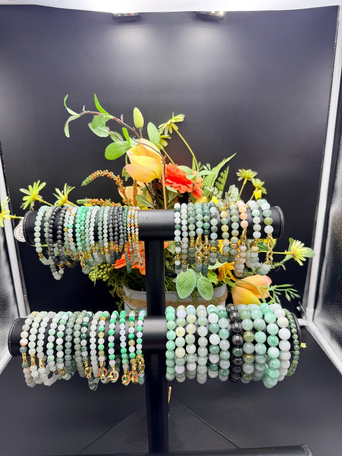 Certified Natural Jadeite Jade Beaded Bracelet Blue Green 6.9 mm #100185