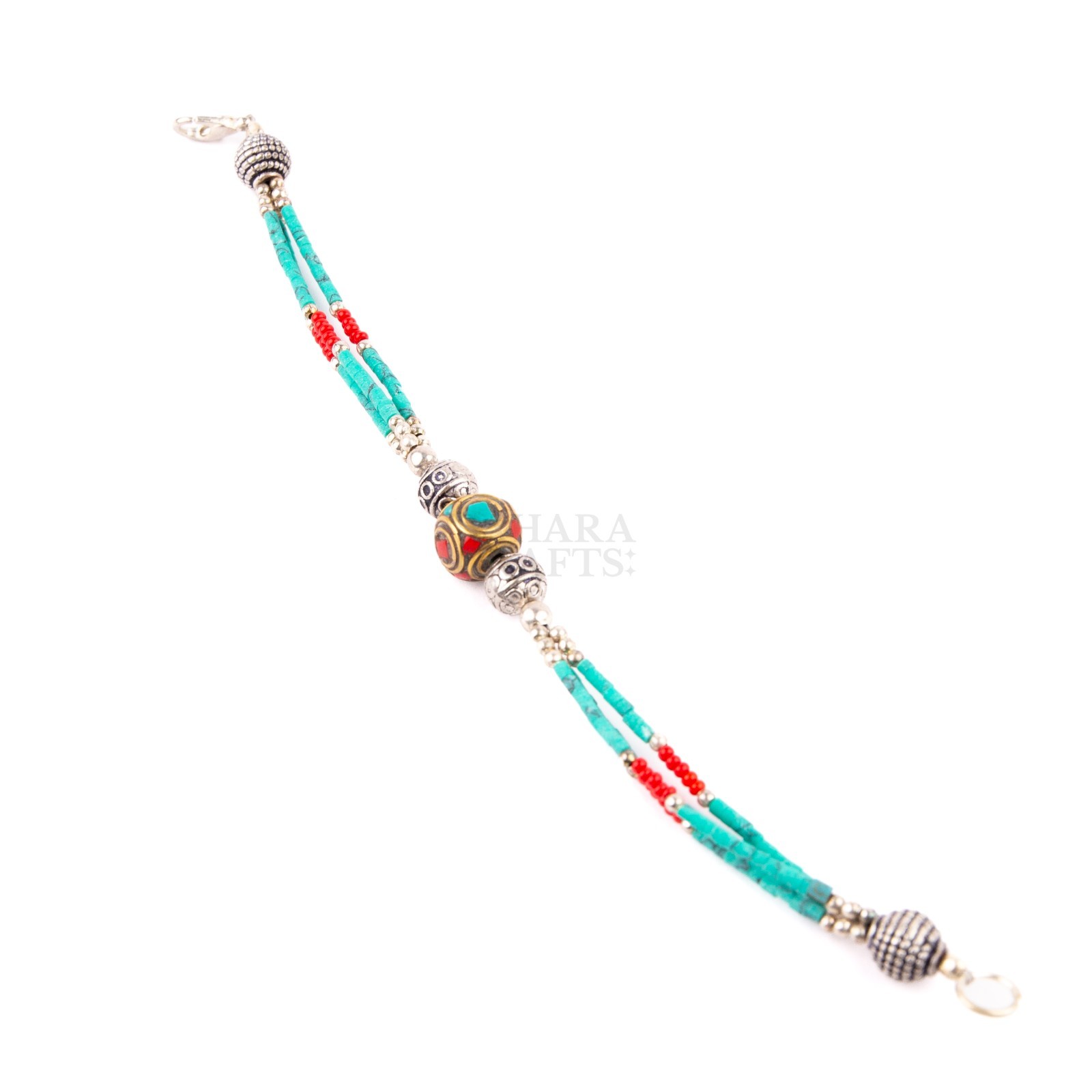 Tibetan Bracelet, Turquoise Red Beads, Traditional Tibetan Bead Jewelry