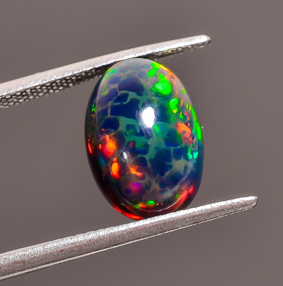 Natural Black Ethiopian Opal Oval Shape Cabochon Loose Gemstone 3.6 Ct 12X8X6 mm