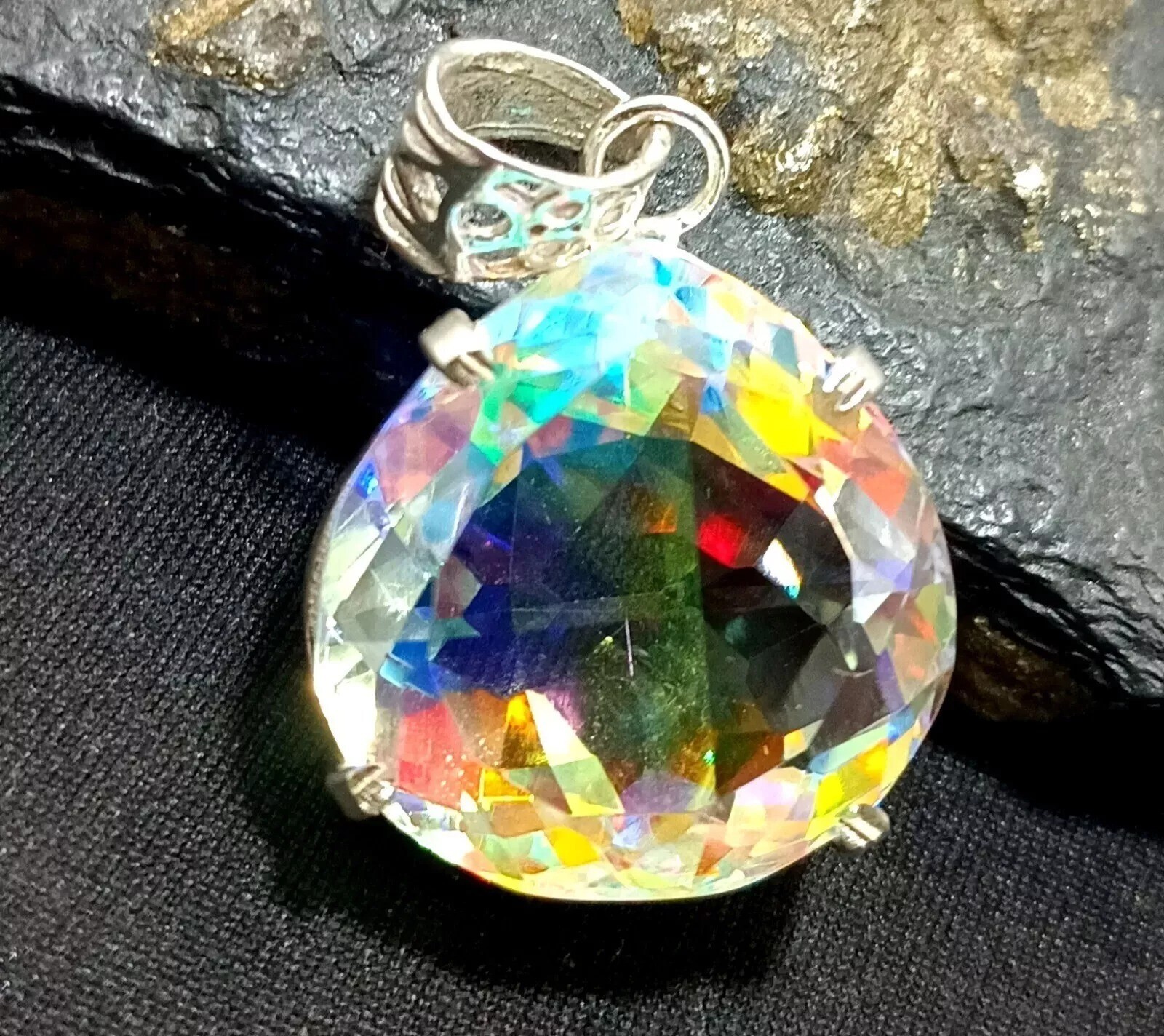94.70 Ct AAA Certified Natural Mystic 925 Solid Silver Pendant Loose Gemstone
