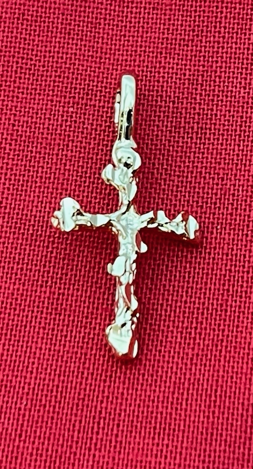 14 KT GOLDEP ABOUT 7/8 ths INCH NUGGET CROSS DIAMOND CUT CHARM PENDANT-2632