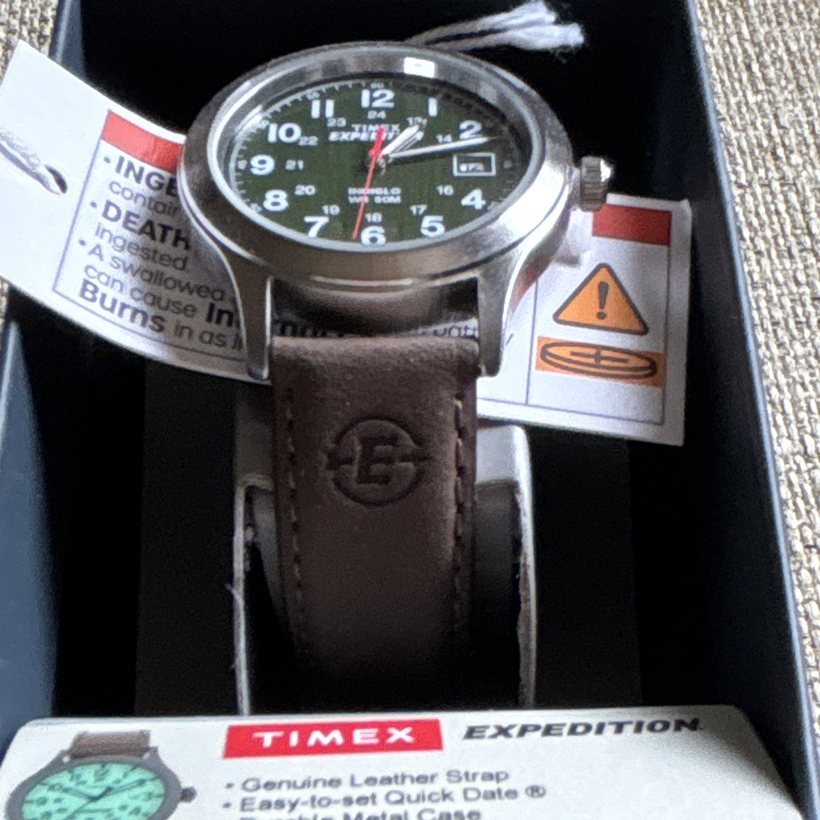 Timex Expedition Men’s Green Dial Brown Leather Strap 40mm Quartz Date 50m