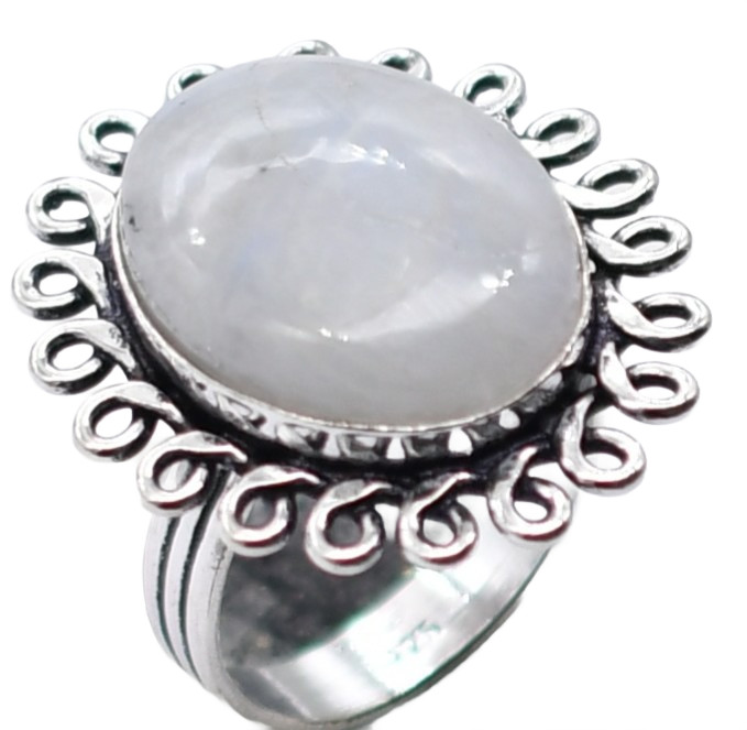 Moonstone Natural Gemstone Antique Silver Plated Ring US Size-8.5 A 330