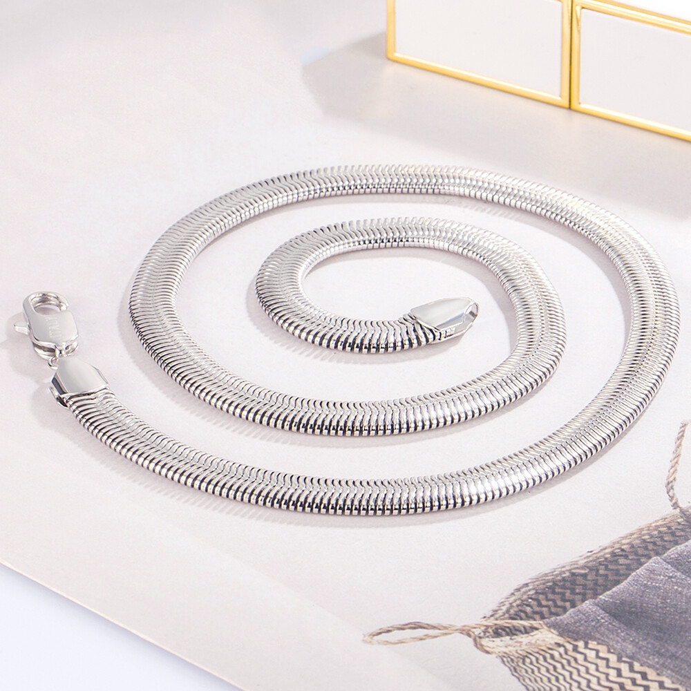 925 Sterling Silver 8mm Soft Snake Chain Flat Snake Curb Chain Necklace Women’s