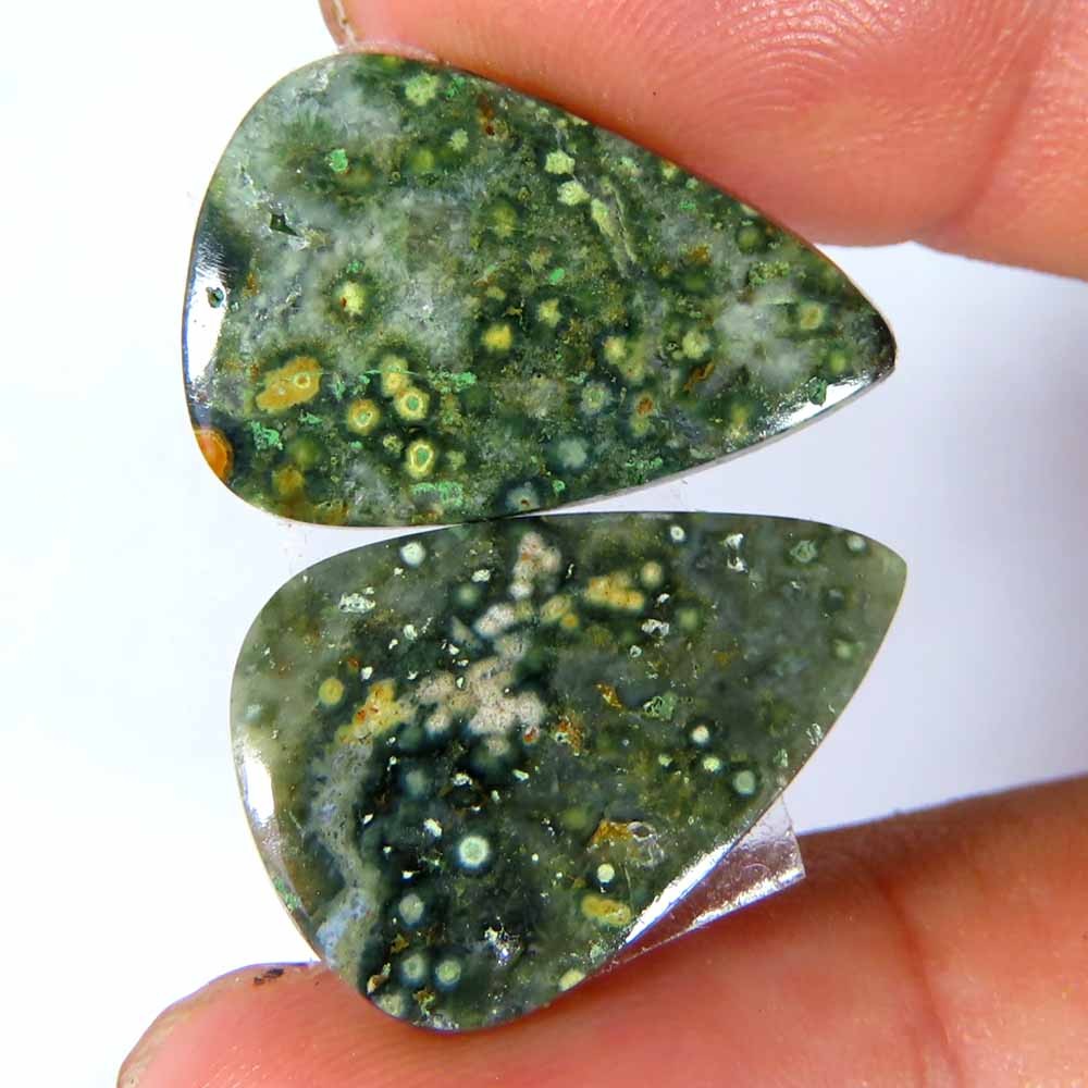 13.45Cts. 100% Natural Ocean Jasper Loose Gemstone 14x21x3mm Pear Pair Cabochon