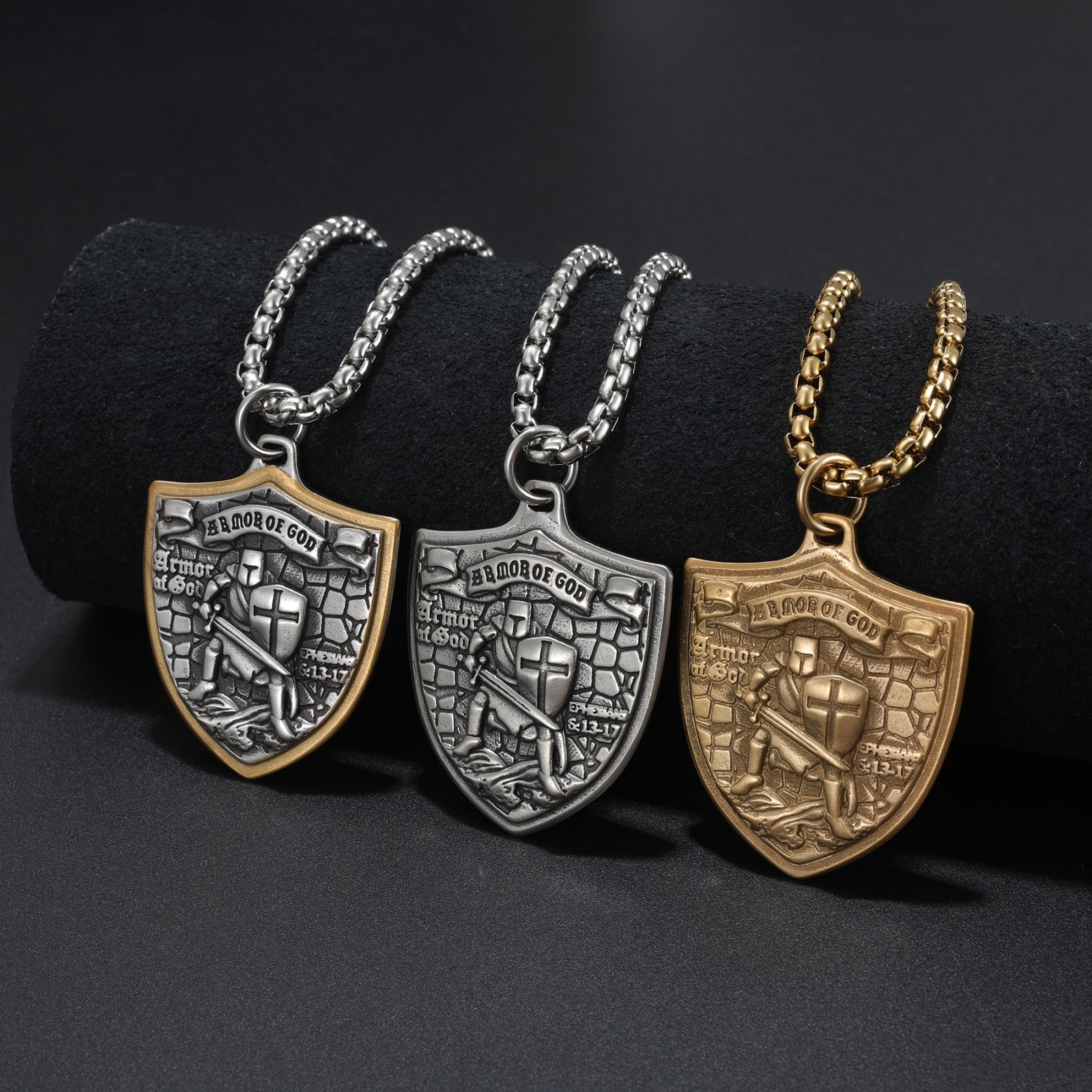 Men Christian Armor of God Ephesians Bible Verse Stainless Steel Faith Necklace