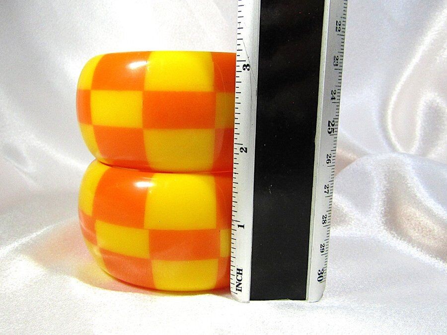 Lot of 2 Chunky Checker Board Checkered Orange Yellow Bangle Bracelets