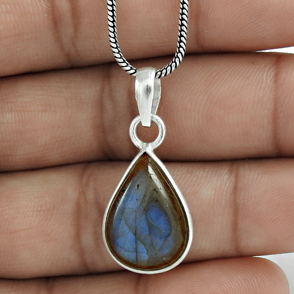 Blue Fire Natural Labradorite 925 Sterling Silver Pendant Birthday Gift Jewelry