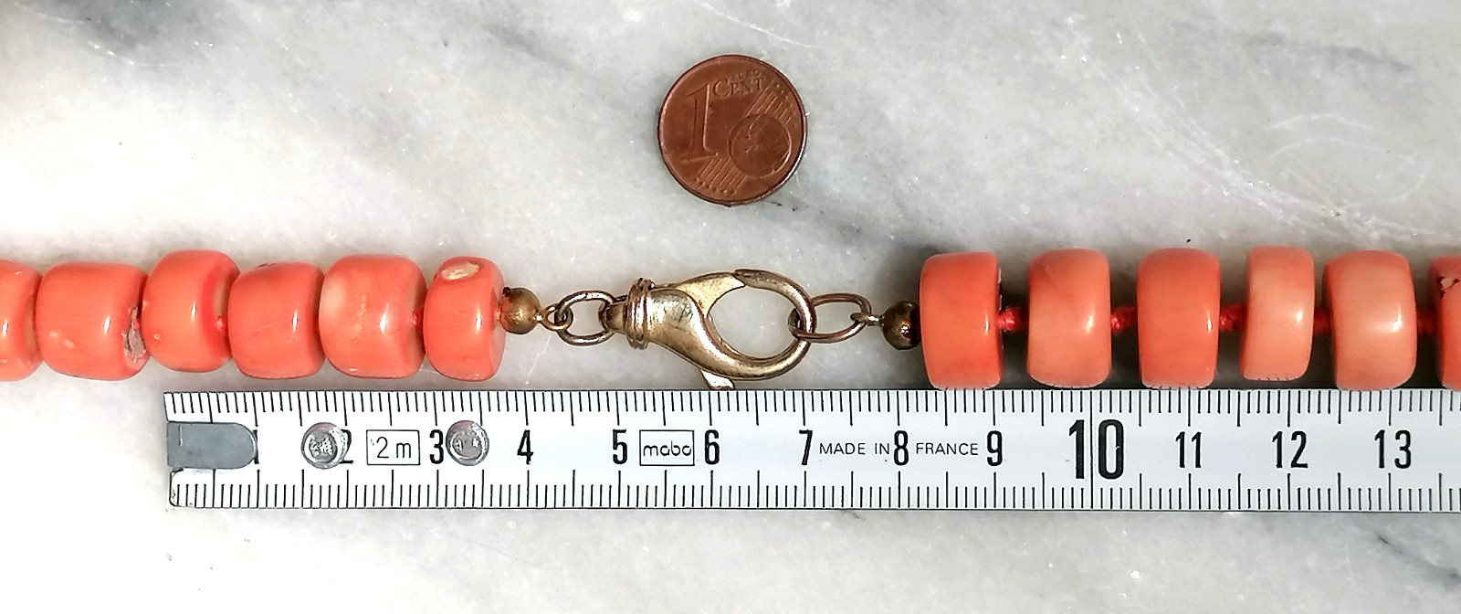 SPECTACULAR MAXI LONG NECKLACE CORAL BAMBOO SALMON CLASP SILVER GOLD.