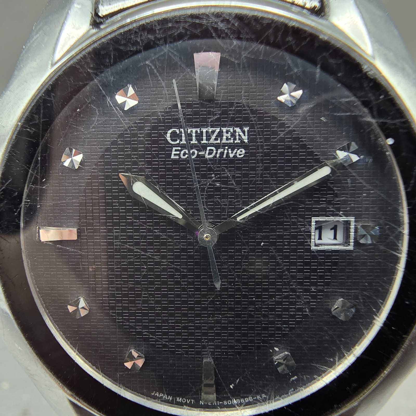 Citizen Eco-Drive Watch Men 37mm Black Dial Silver Tone Date E111-S058481 Runs