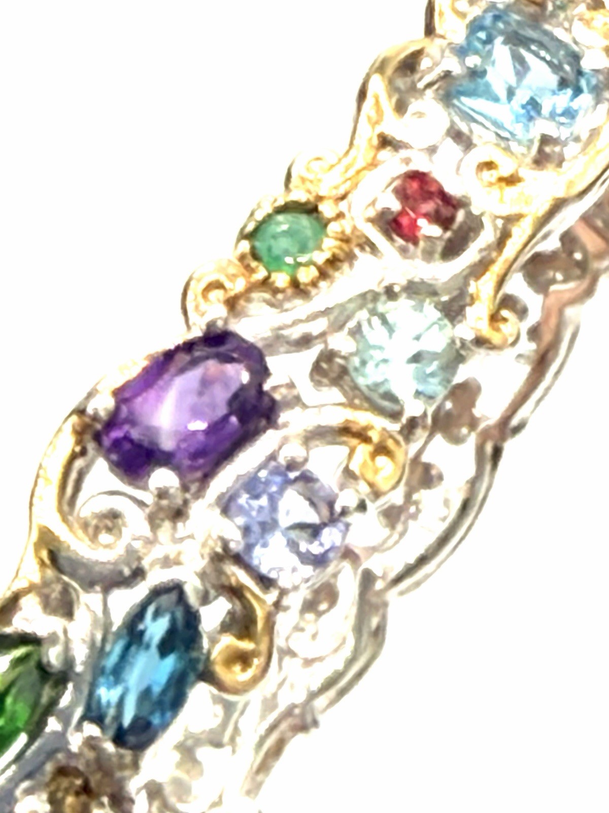 Carnival Multistone Gemstone 18k Gold Accented Sterling Silver Filigree Bracelet