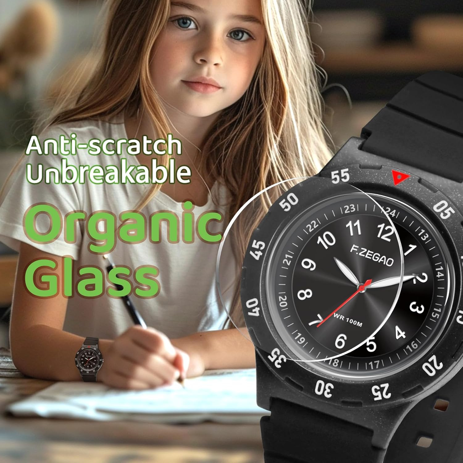 Kids Waterproof Watch for Boys Girls 10ATM, Kids Analog Watch with Second Hand E