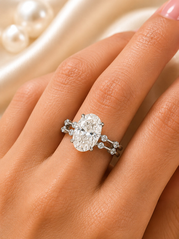 Oval Cut 3.70 Ct IGI Lab Grown Diamond Engagement Band Set Ring in 950 Platinum