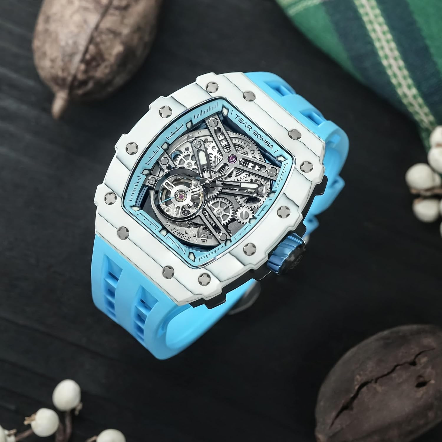 Luxury Men’s Skeleton Watch – 50M Waterproof Big Face Dial