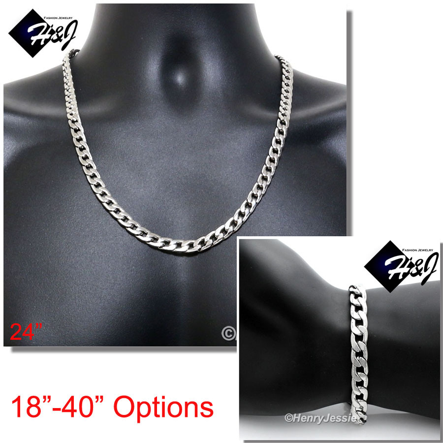 18-40″Stainless Steel 8mm Silver Diamond Cut Cuban Curb Chain Necklace Bracelet