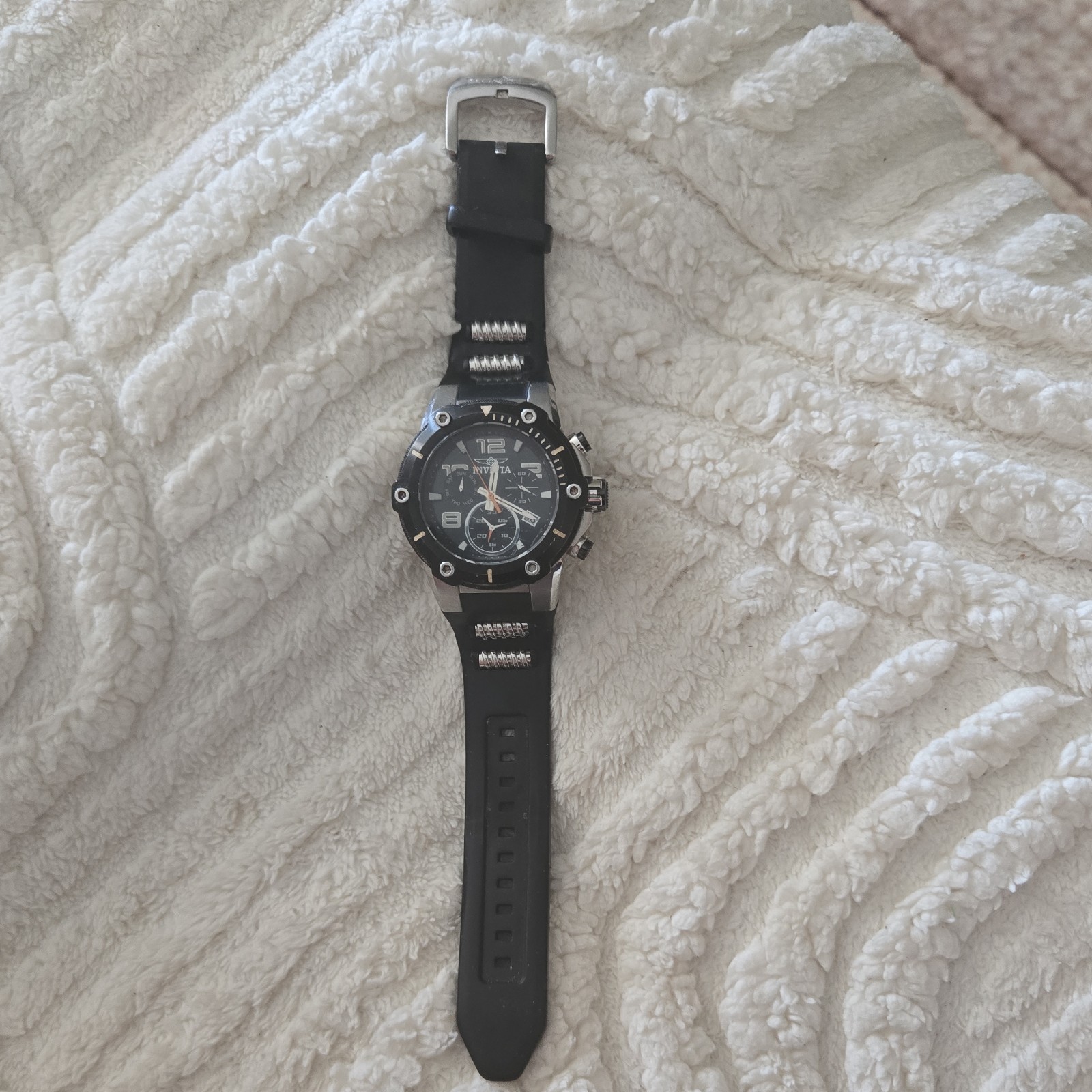 Invicta S1 Rally 52mm Quartz Chronograph Black Dial 100m Silver SS Rubber