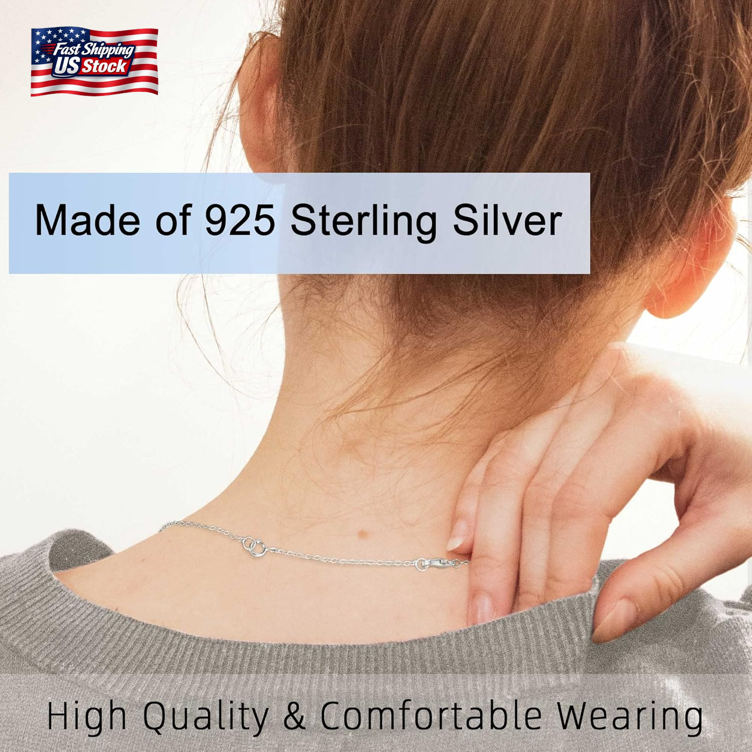 3 Pcs 925 Sterling Silver Necklace Extender Silver Chain Extenders for Necklaces