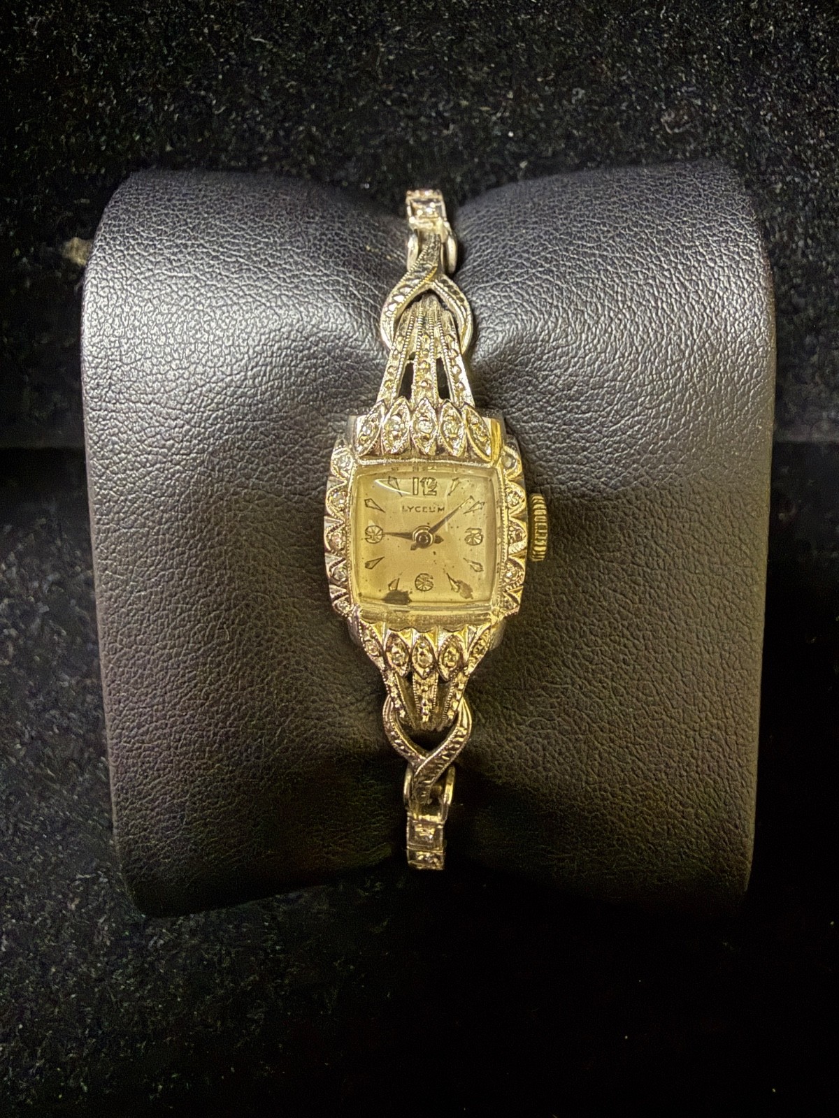 Antique Art Deco LYCEUM 14K White Gold Diamond Bracelet Watch Ladies Cocktail