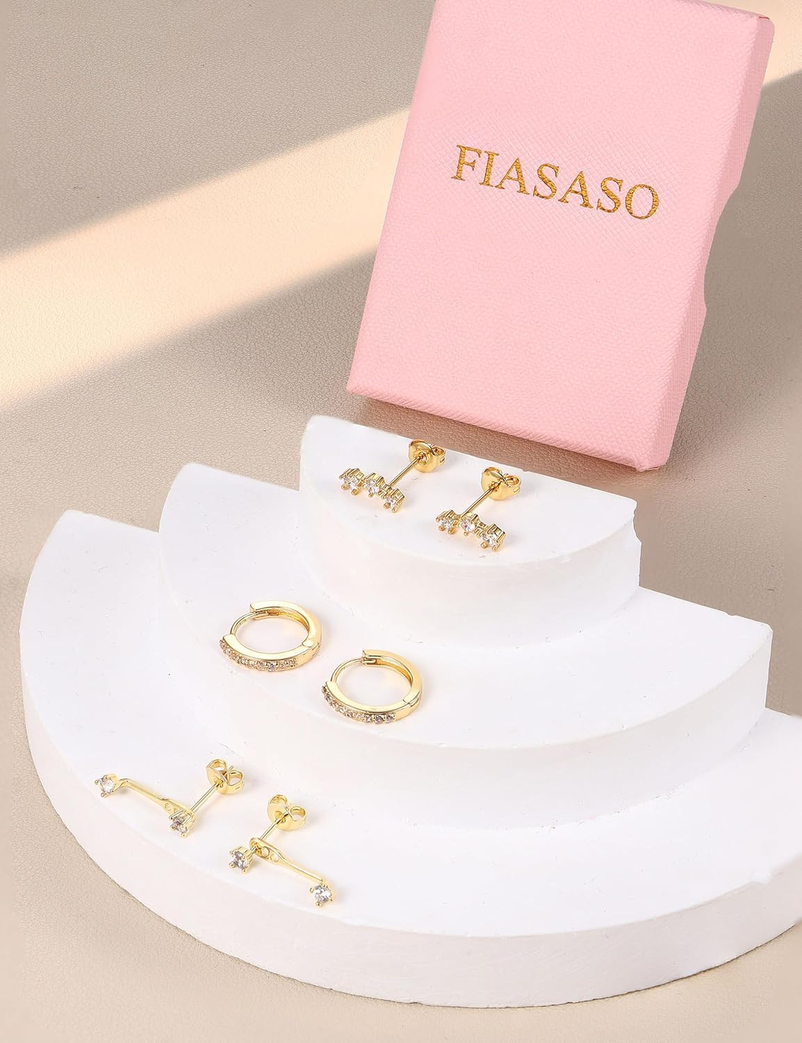 3 Pairs 925 Sterling Silver Hypoallergenic Earrings for Women Trendy – 14K Gold