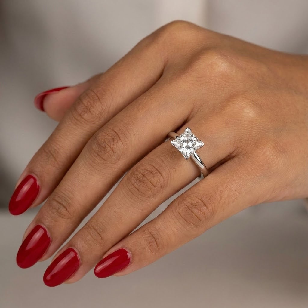 Solitaire Engagement Ring 14K Gold 1.97 Carat Princess Lab-Grown Diamond H VS2