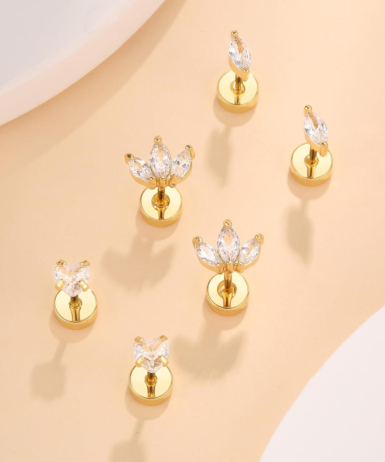 Flat Back Stud Earrings for Women Hypoallergenic Surgical Stainless Steel Flatba